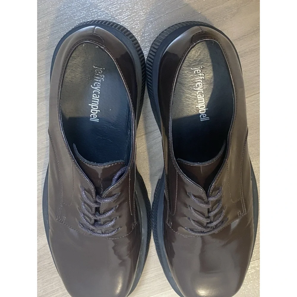 Jeffrey Campbell The Office Platform Lug Sole Brown Derby Leather Oxford Shoes 9